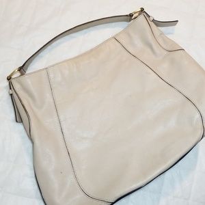 Talbots cream colored with navy blue trim bag